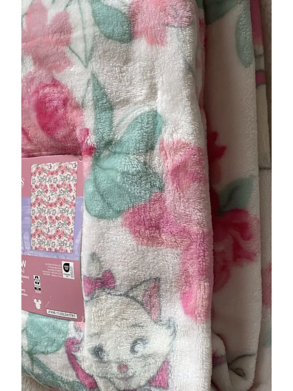 Disney Aristocats Marie Kitten Pink Roses Soft Throw Blanket‎ 50” X 70” NEW